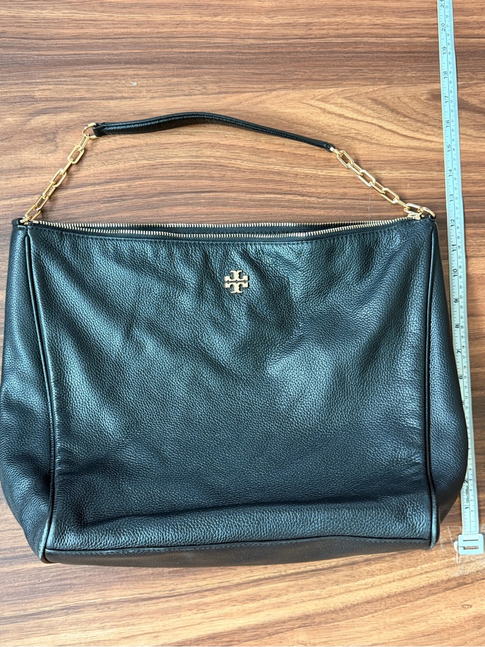 Tory Burch Black Pebbled Leather Shoulder Bag with Gold Hardware